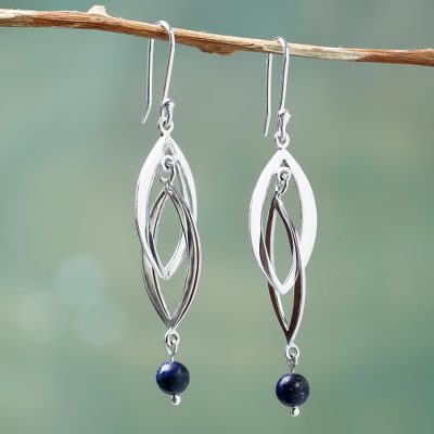 Lapis lazuli dangle earrings, 'Connection in Blue' - Graceful Andean Sterling Silver and Lapis Lazuli Earrings