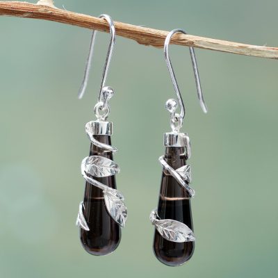 Andean Handcrafted Obsidian Earrings With Sterling Silver Black Obsidian Dangle Earrings Black Clematis Andean Handcrafted With Sterling Silver