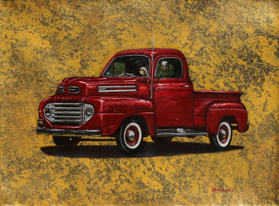 Original Classic Red Ford Pickup Truck Painting Red Ford