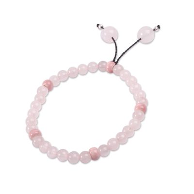 Rose quartz stretch bracelet, 'Angelic Pink' - Peruvian Rose Quartz Stretch Bracelet with Ceramic Beads