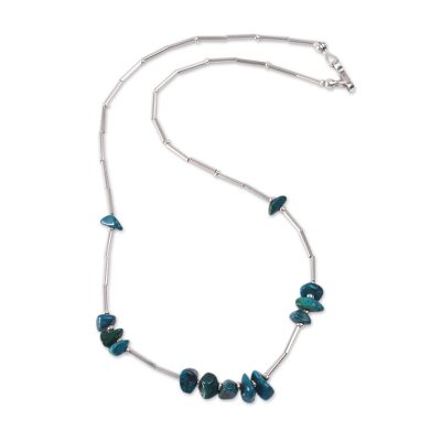 Chrysocolla beaded necklace, 'Modern Andean Chic' - Handcrafted Andean Sterling Silver Chrysocolla Necklace