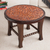 Tornillo wood and leather accent table, 'Colonial Floral Fantasy' - Colonial Style Leather on Wood 24 Inch Round Accent Table thumbail