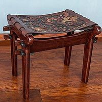 Featured review for Tornillo wood and leather stool, Andean Paradise