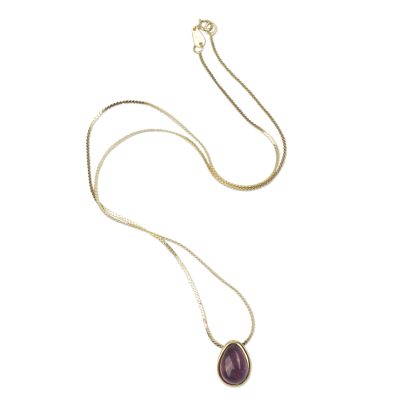 Gold plated amethyst necklace, 'Cherry Drops' - Amethyst Pendant on 18k Gold Plated Peruvian Necklace