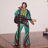 Wood sculpture, 'The King' - Peruvian Sculpture of Elvis Presley Hand Crafted Wood Art