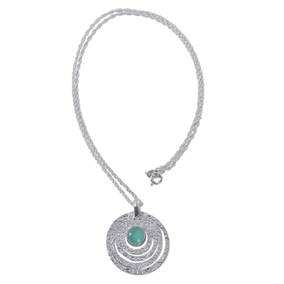 Opal pendant necklace, 'Ancient Echo' - Textured Sterling Silver Handcrafted Necklace with Opal