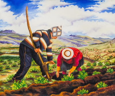 'Tancacho' - Signed Painting of Northern Peruvian Farmers