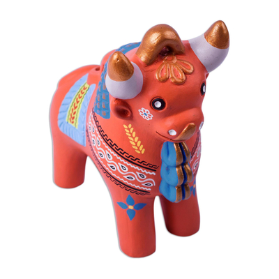 estatuilla de ceramica - Estatuilla de toro tradicional peruano de cerámica artesanal
