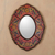 Reverse painted glass mirror, 'Red Colonial Wreath' - Handcrafted Peruvian Reverse Painted Glass Antiqued Oval Wal (image 2) thumbail