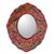 Reverse painted glass mirror, 'Red Colonial Wreath' - Handcrafted Peruvian Reverse Painted Glass Antiqued Oval Wal thumbail