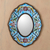 Reverse painted glass mirror, 'Blue Colonial Wreath' - Fair Trade Reverse Painted Glass Wall Mirror in Aged Blue thumbail