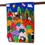Applique wall hanging, 'Harvesting Joy' - Cheerful Applique Arpilleria Wall Hanging from Peru