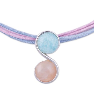 Rose quartz and amazonite pendant necklace, 'Beautiful Pisces' - Pisces Rose Quartz and Amazonite Zodiac Necklace from Peru