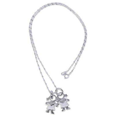 Collar colgante de plata esterlina - 2 colgantes de hija de plata en collar de plata esterlina