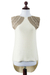 Cotton tunic, 'Classic New' - Beige on Ivory 100% Cotton Top Blouse Knitted by Hand (image 2d) thumbail