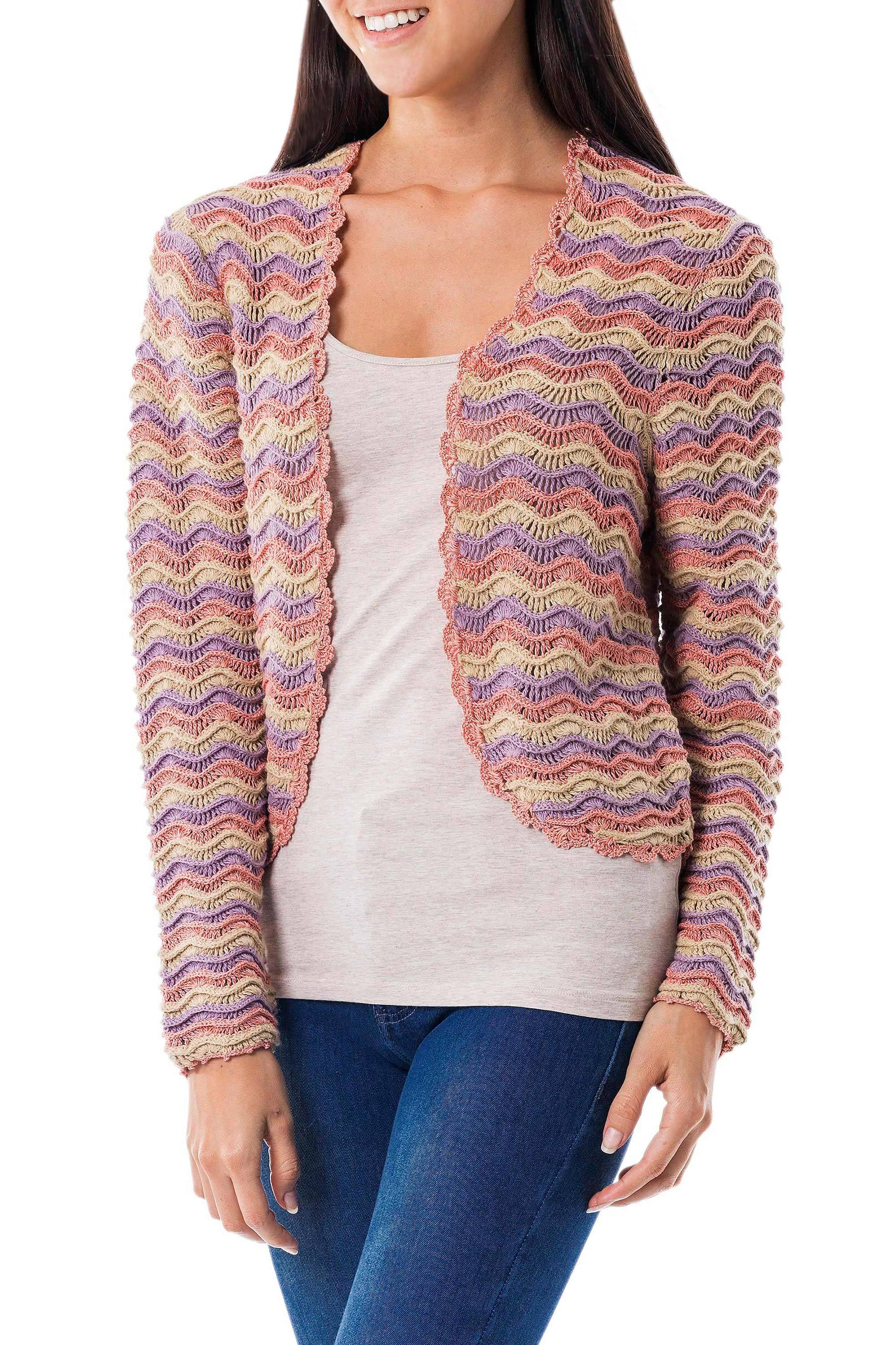 100 Cotton Cardigan in Pastel Colors Knitted by Hand Pastel Trends