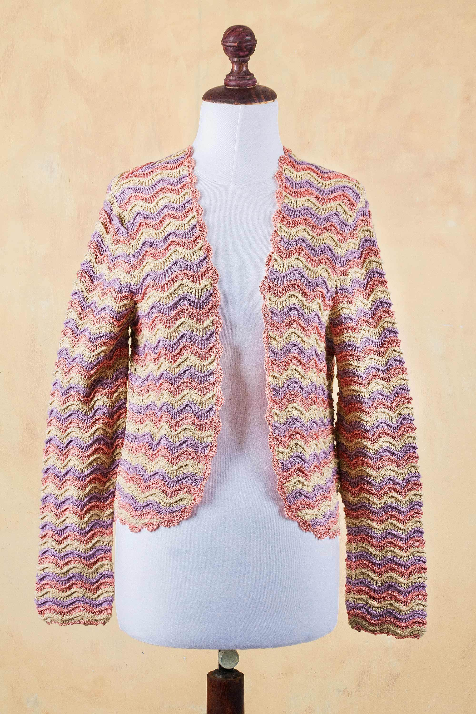 100 Cotton Cardigan in Pastel Colors Knitted by Hand Pastel Trends