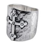 Sterling silver band ring, 'Rising Cross' - Handcrafted Andean Sterling Silver Cross Ring