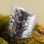 Sterling silver band ring, 'Rising Cross' - Handcrafted Andean Sterling Silver Cross Ring
