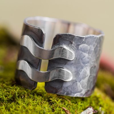 Sterling silver band ring, 'Chicama Surf' - Artisan Crafted Fair Trade Andean Sterling Silver Ring