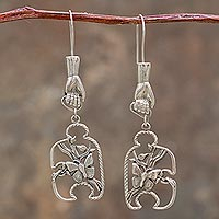 Sterling silver dangle earrings, 'God's Hand in Eden' - Creation Theme Sterling Silver Earrings from Peru