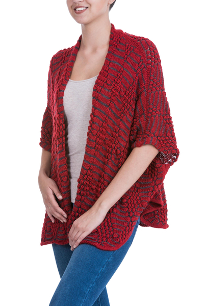 Alpaca Blend Dark Red Crisscross Sweater Vest from Peru - Crisscross  Cranberry