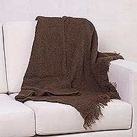 Handwoven Brown Boucle Alpaca Blend Throw with Fringe,'Chocolate Boucle'