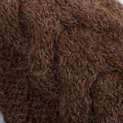 Alpaca blend fingerless mitts, 'Chocolate Braid' - Andean Alpaca Blend Hand Knitted Brown Fingerless Gloves