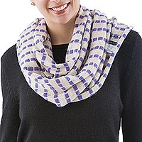 Alpaca blend infinity scarf, 'Parallel Beige' - Beige and Purple Alpaca Blend Knit Blend Infinity Scarf