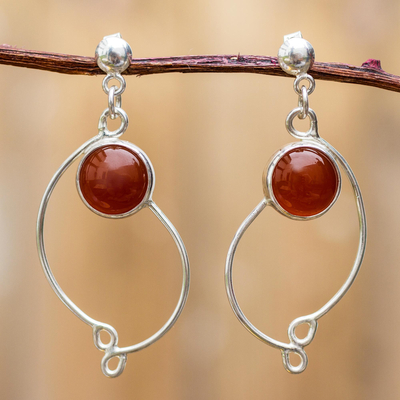 Carnelian dangle earrings, 'Scarlet Energy' - Womens .925 Silver and Carnelian Dangle Earrings from Peru