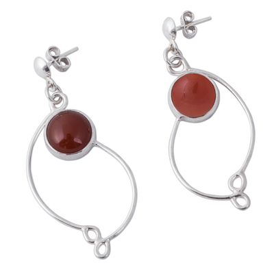Carnelian dangle earrings, 'Scarlet Energy' - Womens .925 Silver and Carnelian Dangle Earrings from Peru