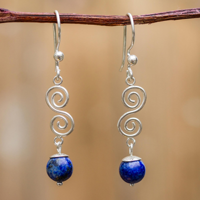 Womens Silver and Lapis Lazuli Dangle Earrings from Peru - Spiraling ...