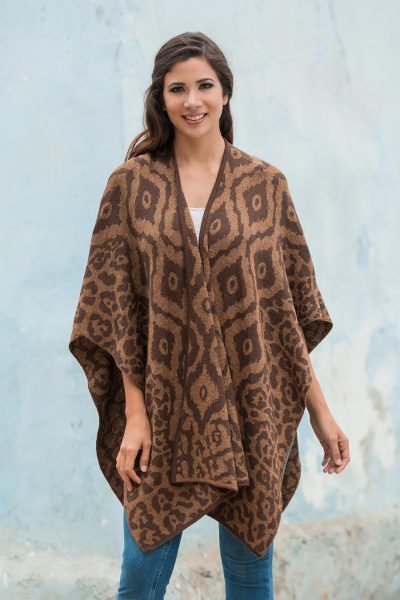 Reversible alpaca blend ruana cape, 'Terracotta Tile' - Reversible Alpaca Blend Peruvian Ruana Cape in Brown