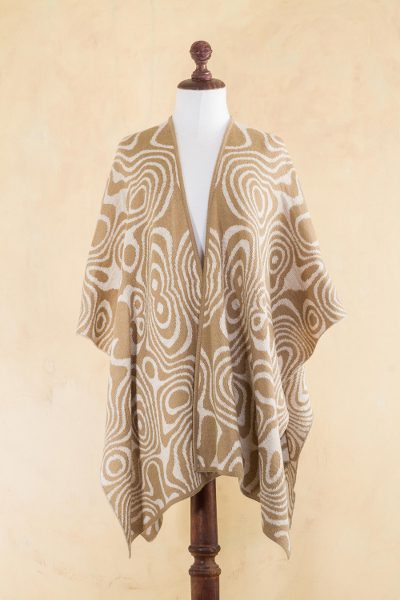 Reversible alpaca blend ruana, 'Ivory Rivers' - Peruvian Brown and Beige Alpaca Blend Ruana Cape