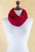 100% baby alpaca infinity scarf, 'Crimson Honeycomb' - Peruvian Baby Alpaca Wool Infinity Scarf Knitted in Red (image 2d) thumbail