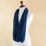 100% alpaca infinity scarf, 'Infinitely Blue' - Alpaca Wool Blue Infinity Scarf Knitted in Peru