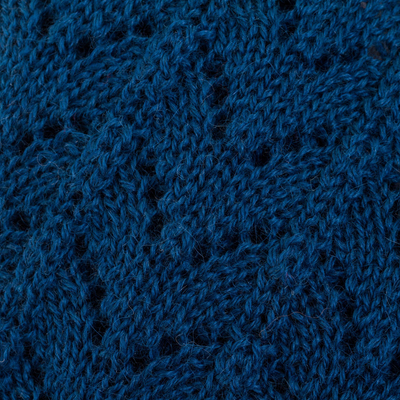100% alpaca infinity scarf, 'Infinitely Blue' - Alpaca Wool Blue Infinity Scarf Knitted in Peru