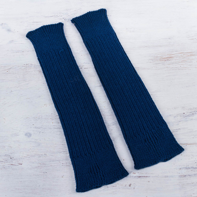 100% alpaca leg warmers, 'Navy Blue Winter Dancer' - 100% Alpaca Leg Warmers Knitted in Navy Blue
