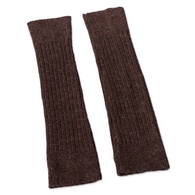 100% alpaca leg warmers, 'Brown Winter Dancer' - Brown Leg Warmers Knitted in Peruvian Alpaca Wool