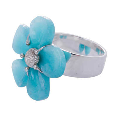 Amazonite flower ring, 'Azure Petals' - Artisan Crafted Amazonite and Sterling Silver Cocktail Ring