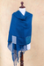 100% alpaca shawl, 'Blue Dahlia' - Andean Baby Alpaca Backstrap Loom Blue Floral Shawl