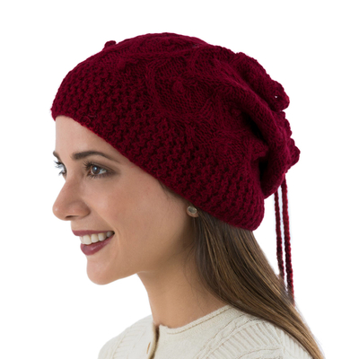 100% alpaca hat or neck warmer, 'Stylish in Red' - Red Alpaca Wool Hand Knitted Neck Warmer or Hat