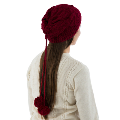100% alpaca hat or neck warmer, 'Stylish in Red' - Red Alpaca Wool Hand Knitted Neck Warmer or Hat