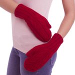 100% alpaca reversible mittens, 'Cherry Cola' - Red and Black Reversible Hand Knitted 100% Alpaca Mittens