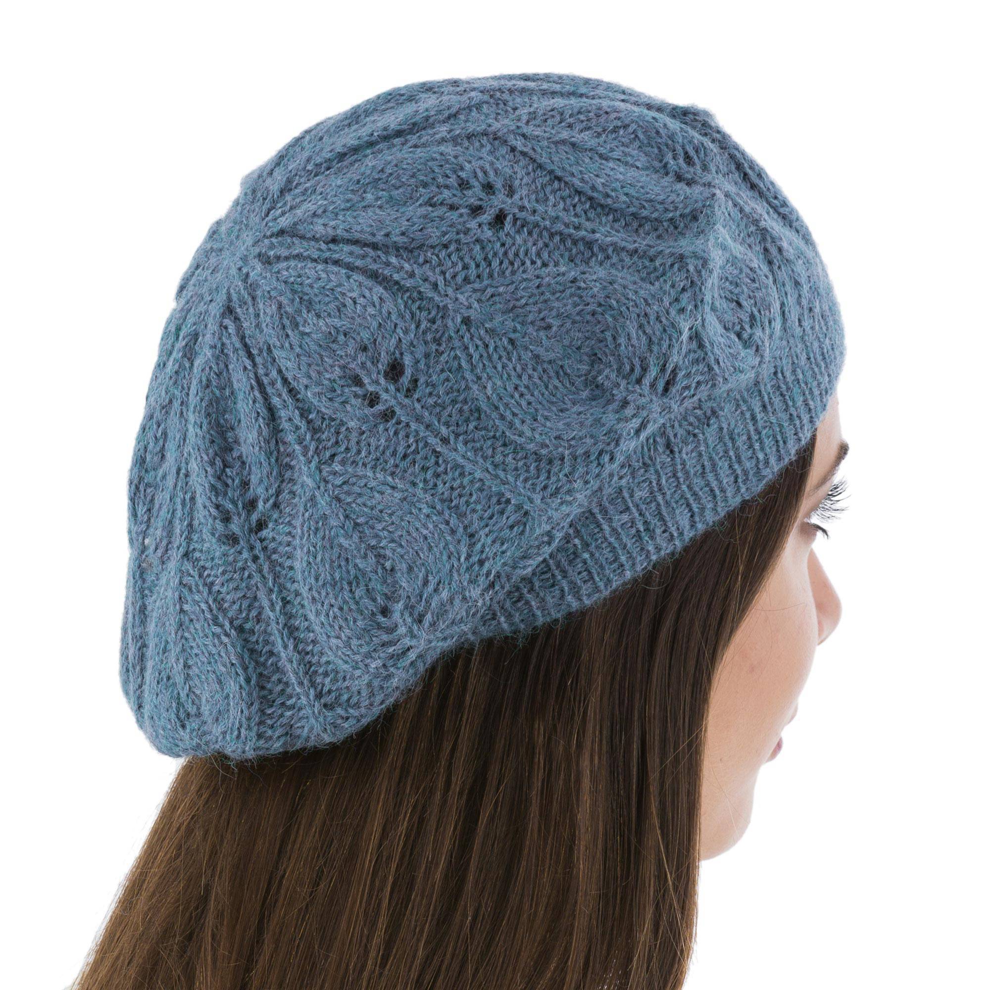 Women's Blue Beret Hat Knitted by Hand in 100 Alpaca Wool Azure