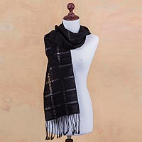 100% alpaca scarf, 'Midnight in Juliaca' - Women's Handwoven Black 100% Alpaca Wool Scarf