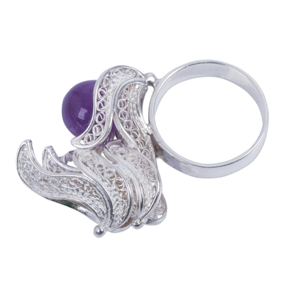 Amethyst and sterling silver filigree ring, 'Fruta Prohibida' - Handmade Amethyst and Sterling Silver Filigree Ring