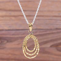 Gold plated pendant necklace, 'Centrifuge' - Modern Gold Plated Necklace Peru Artisan Crafted Jewelry
