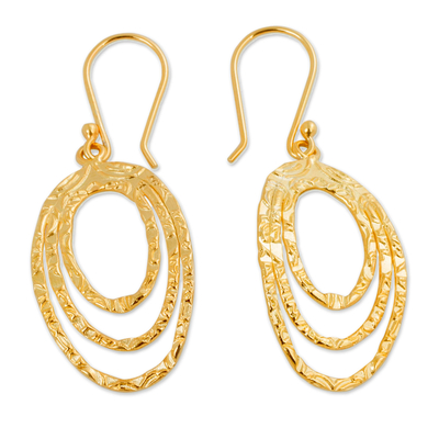 Gold plated dangle earrings, 'Centrifuge' - Modern Gold Plated Earrings Peru Artisan Crafted Jewelry