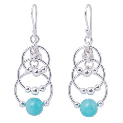 Amazonite chandelier earrings, 'Infinity of Circles' - Fair Trade Sterling Silver and Amazonite Chandelier Earrings